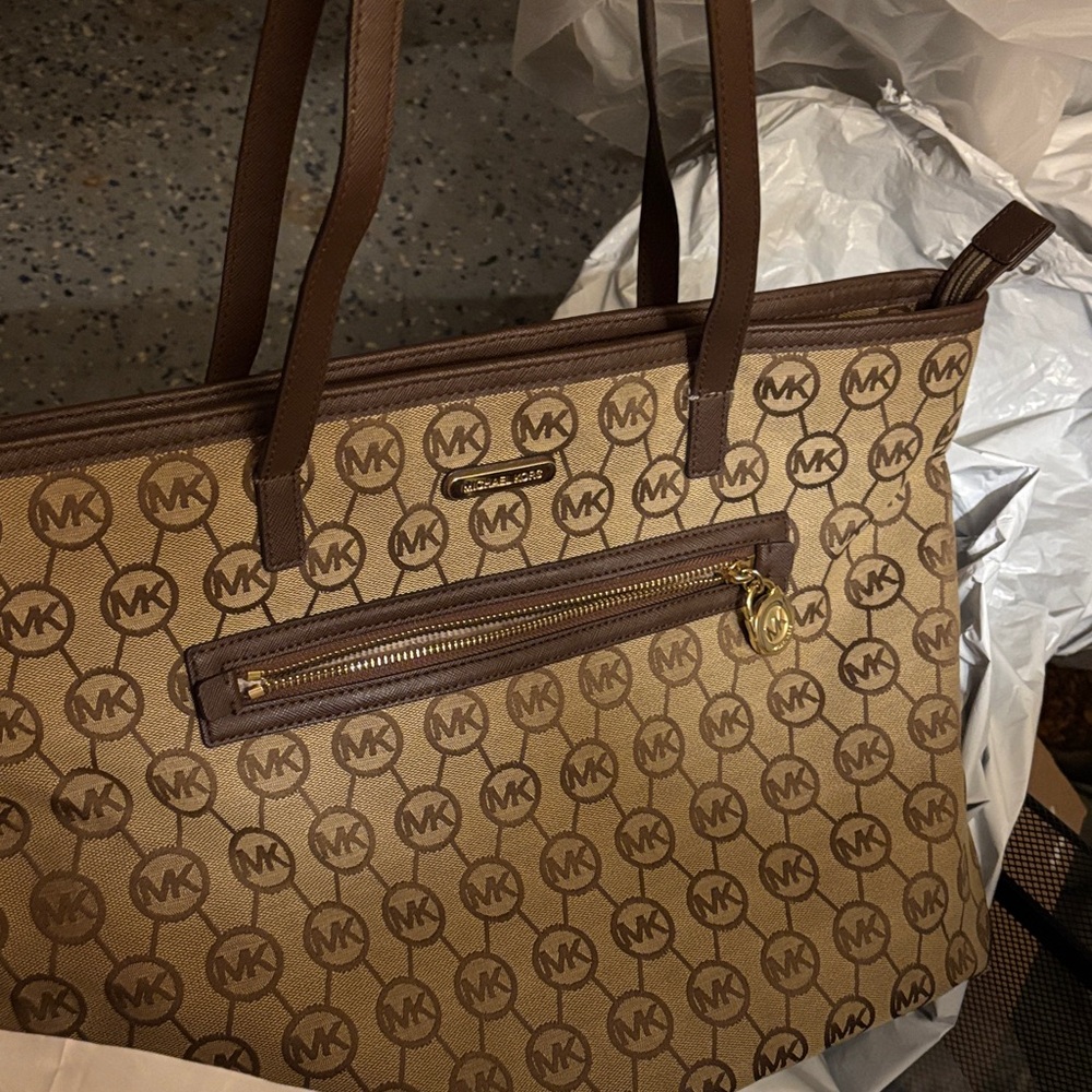 Michael Kors Tan and Brown Logo Tote